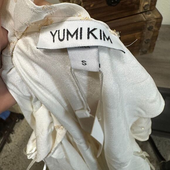 Yumi Kim Iris Ivory/Gold Swiss Dot Lurex Maxi Wrap Dress Ruffle Formal Size S - Picture 8 of 11